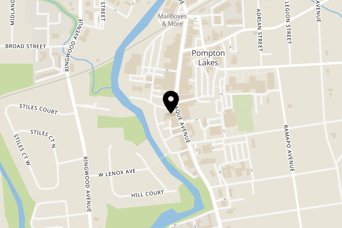 Map showing the location of Tony's Pizza on 264 Wanaque Ave in Pompton Lakes